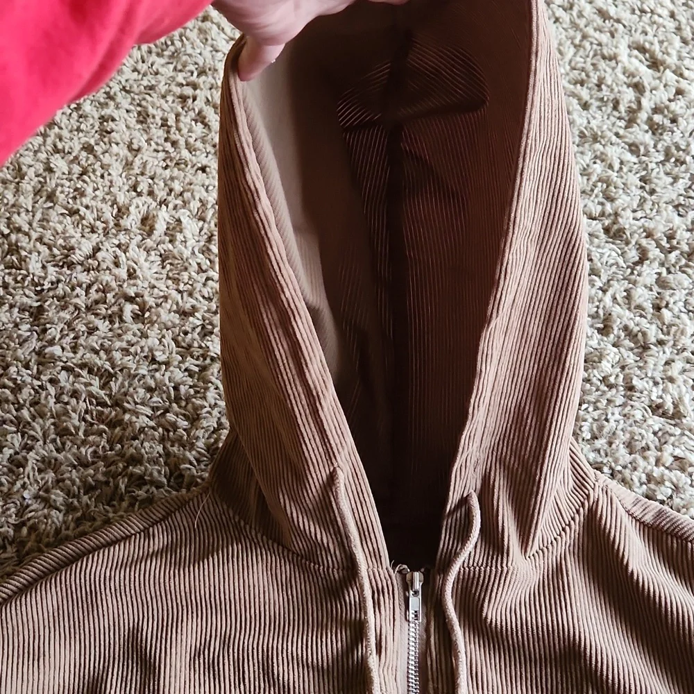 Brown crop corduroy jacket womans size medium with zipper - Picture 2 of 8